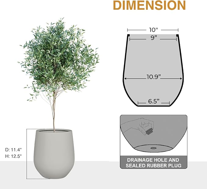 12.5" H x 11.4" D Corso Fiberstone Round Tapered Planter with Drainage Hole, Smooth Finishes, Weather Resistant for Indoor and Outdoor Use (Light French Gray, 9" Pot Opening)