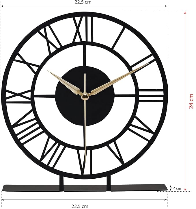 8.9x9.5 Metal Desk Clock, Black Round Silent Non-Ticking Analog Table Clock, Battery Operated, Decorative Desk and Shelf Clock, Desk Clocks for Living Room Bedroom Kitchen Office School