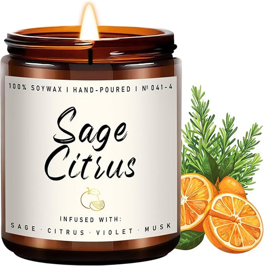Scented Candle for Home | Sage Citrus Candle | Aromatherapy Candles - Soy Candles for Home Scented, Gifts for Women Men, Citrus Fragrance -7oz, Single Wick Made with Soy Wax