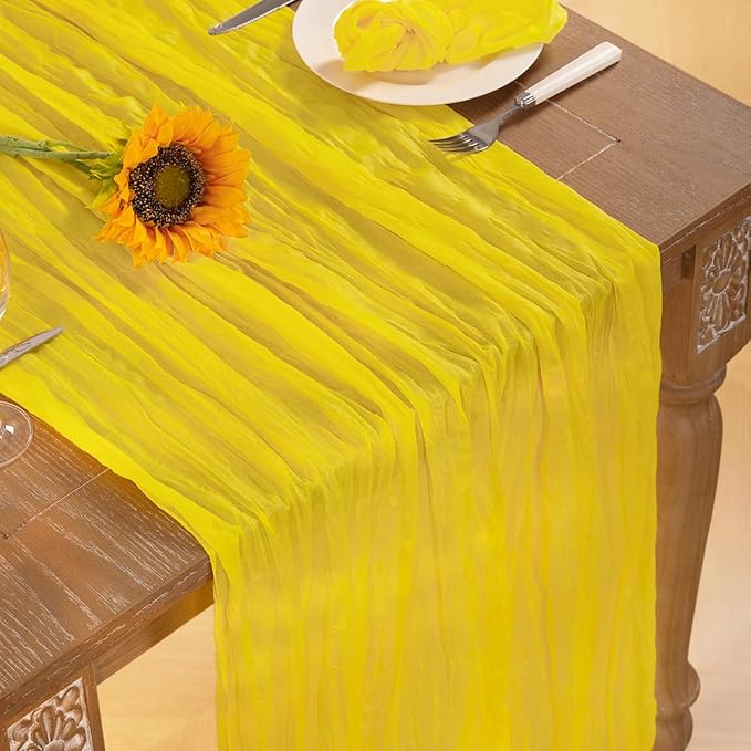 Lemon Yellow Cheesecloth Table Runner 4 Pack Fall Table Runners Boho Gauze 120 Inches Yellow Cheese Cloth Fall Table Decorations for Thanksgiving Wedding Bridal Baby Shower Parties Decor