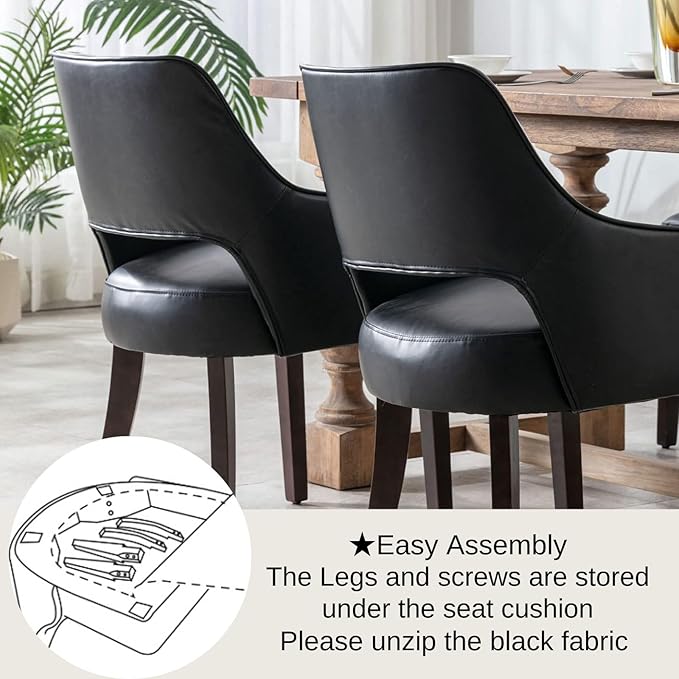 Dining Chairs Set of 4 PU Leather Kitchen Chairs Upholstered Side Chairs Wood Accent Chair for Living Room/Dining Room/Bedroom/Restaurant, Black
