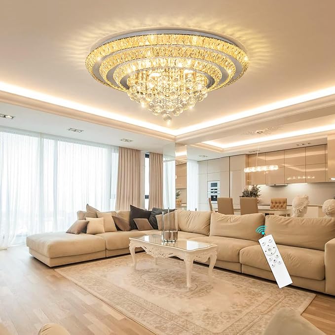 Modern Chandelier Glam Ceiling Light with Bulbs Living Room LED Dimmable Chandelier for Dining Room Bedroom Ceiling Lighting Fixture 32 Inches Silver Light