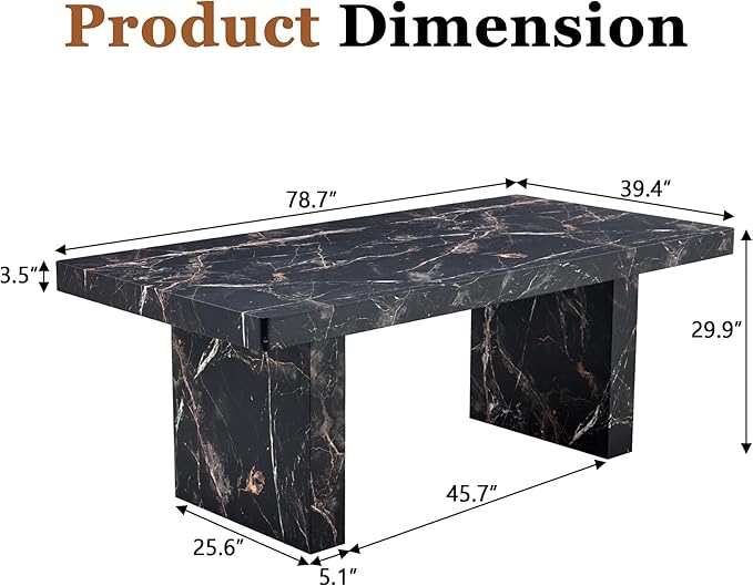 79" Marble Dining Table Set｜Modern Dining Table Set with 10 Suede Chairs｜Engineered Wood with Marble Pattern Tabletop｜Widened and Stable Tablelegs｜Easy Assembly