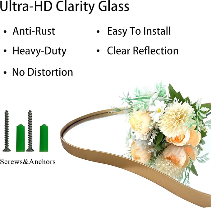 Irregular Wall Mirror, Gold Asymmetrical Mirrors, 47"x22" Wavy Shaped Mirror with Metal Frame, Modern Decorative Abstract Mirrors for Living Room Bathroom Bedroom Hallway Entryway