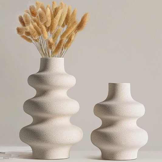 Ceramic Vases Set of 2-White Vase for Modern Home Decor, Flower Vases for Aesthetic Room Decor,Boho Decor Wedding Dinner Table Party Office Centerpiece Table Decorations (A White)