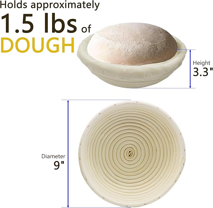 9-inch Round Rattan Banneton Bread Proofing Basket Set of 2 D'ita Handmade Sourdough Proofing Bowls for Artisan Baking Home Bakers