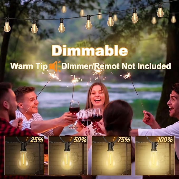 75FT Outdoor String Lights with 35+3 Waterproof Bulbs, 2FT Bulbs Apart, Dimmable & Connectbale, Commercial Grade Patio String Lights for Outside Porch Backyard Garden Deck Decor