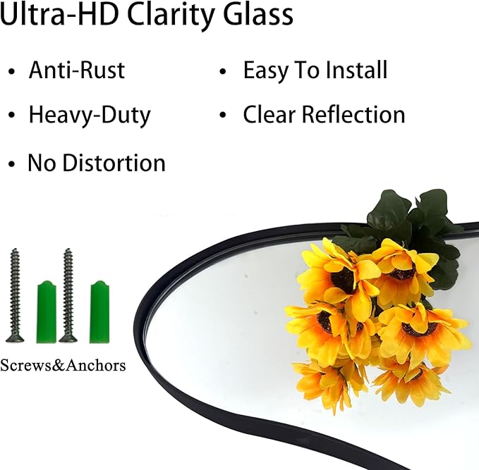 Irregular Wall Mirror, Large Asymmetrical Mirrors, 47"x22" Wavy Shaped Mirror with Metal Frame, Modern Decorative Abstract Mirrors for Living Room Bathroom Bedroom Hallway Entryway