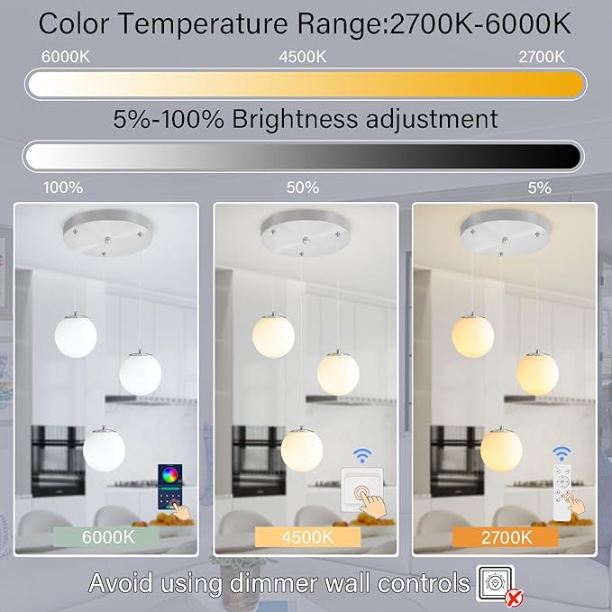 Globe Glass Pendant Light Modern Silver White Globe Glass Chandelier Mid Century Chandelier 3-Light Hanging Fixture for Kitchen Island Foyer Hallway Dining Room