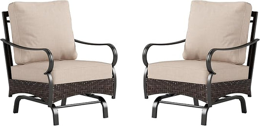Rocking Patio Sofa Chairs - 2 PCS Outdoor Rocking Armchairs, Patio Seating with High Back Deep Seat for Porch Deck Balcony