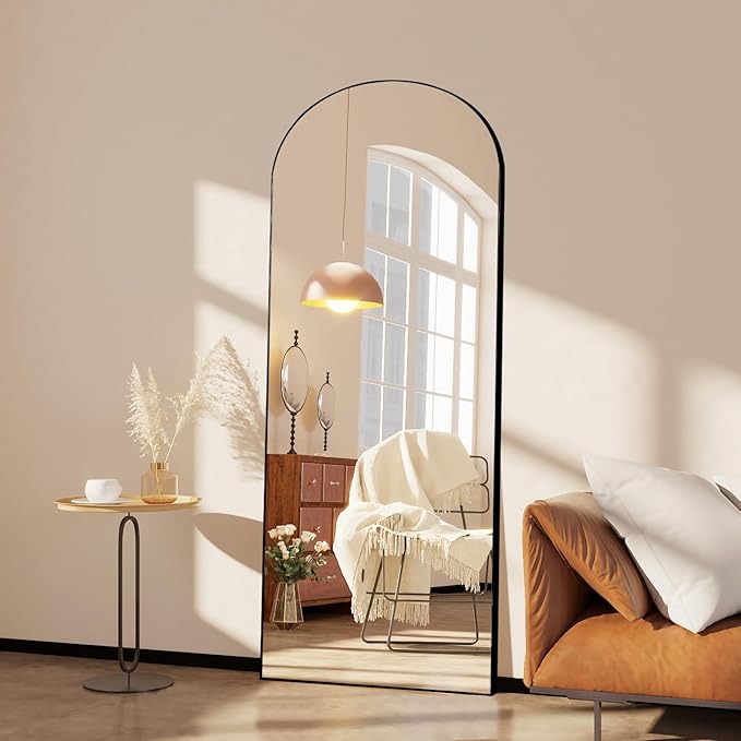 65"x24"Arched Full Length Mirror with Stand,Black Large Mirror,Shatterproof Tempered Glass&Aluminum Alloy Frame,Freestanding Full Body Mirrorr for Bedroom,Living Room,Dressing Room