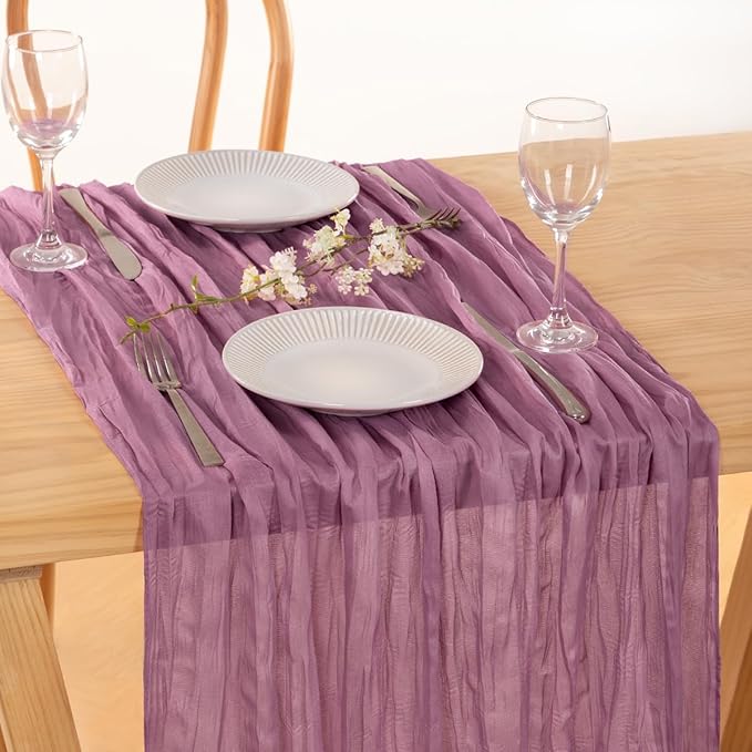 MLMC Purple Table Runner 10ft Rustic Gauze Cheesecloth Fall Table Runner 35x120 Inches Sheer Cheese Cloth Centerpiece for Quinceanera Bridal Baby Shower Boho Wedding Home Decor