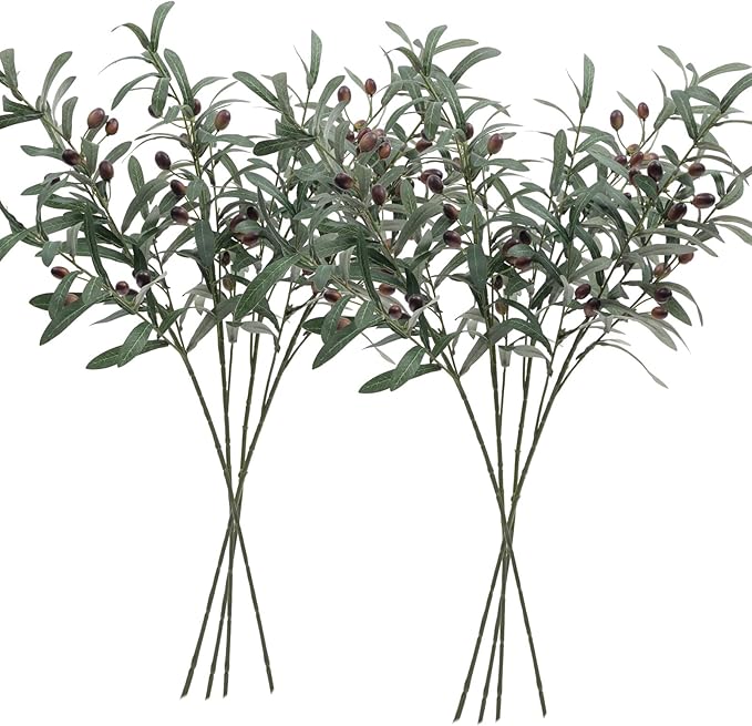 SHACOS 8 PCS Fake Olive Tree Branches Faux Olive Branches for Vase 28 inch Long Stems Artificial Greenery Stems Bulk Green Leaves Plant Twigs Decor