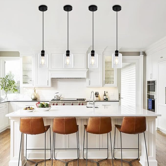 3 Pack Pendant Lights Kitchen Island, Black Kitchen Pendant Lighting Over Island, Hanging Light Fixtures Modern Glass Pendant Lights for Hallway Entryway Bedroom Dining Room