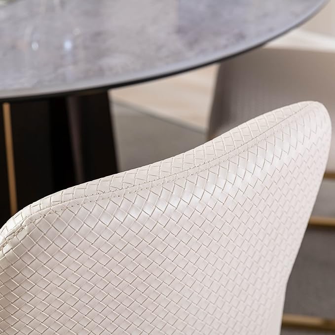 VESCASA Woven Faux Leather Upholstered Dining Chairs with Back, Mid Century Modern Chairs with Gold Metal Frame for Dining Room, Restaurant, Kitchen, Set of 6, Beige
