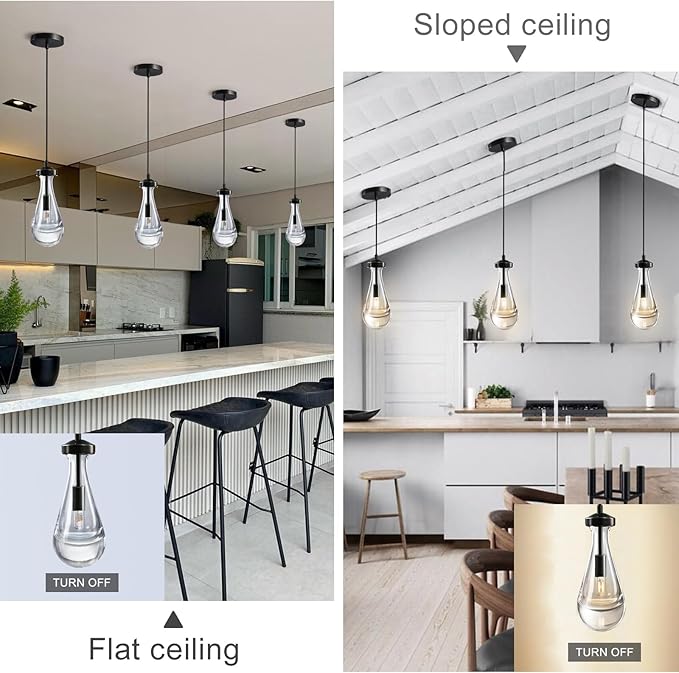 Raindrop Pendant Light Set of Three, Black Pendant Lights Kitchen Island, Pendant Lighting Tear Drops Pendant Light Fixtures, Pendant Light for Kitchen Island Bedroom Bathroom, Included Bulb