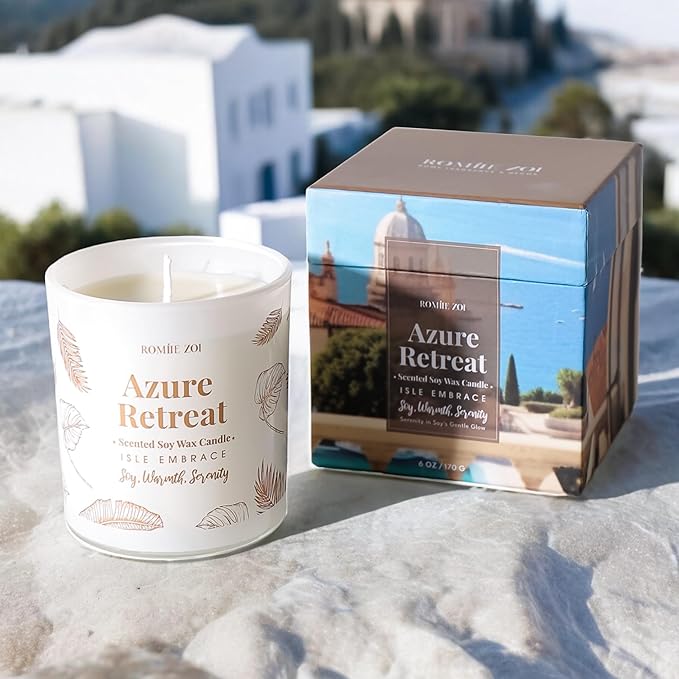 ROMIIE ZOI Tidal Treasure Scented Candle - Ocean Whisper - 6oz Soy Wax Candle for Home Scented, Stress Relief Candle Gifts for Women/Men