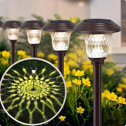 BEAU JARDIN 8 Pack Solar Pathway Lights Stainless Steel Outdoor Solar Powered Waterproof Glass High Lumen for Garden Landscape Path Yard Walkway Patio Driveway Outside White Color Changing Bronze