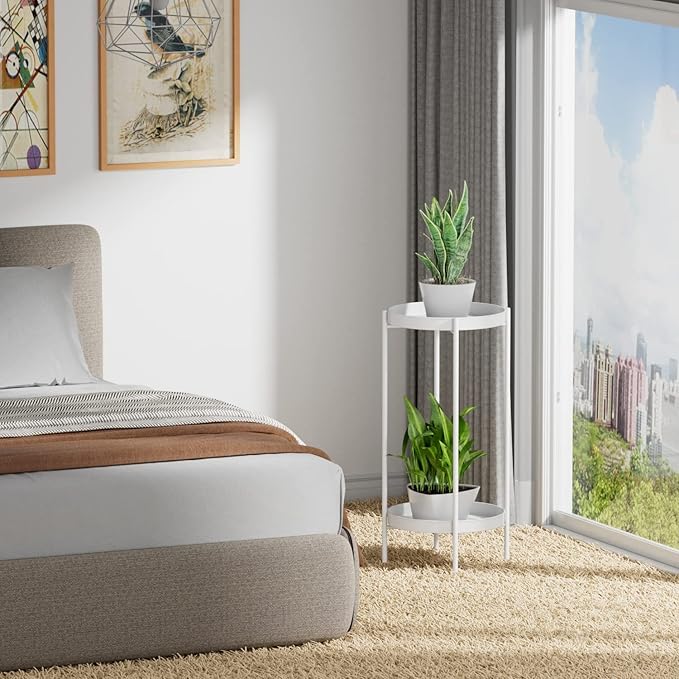 OVICAR Plant Stand Indoor Outdoor - Metal Flower Pot Holder Table Tall Potted Rack Organizer Rustproof Plant Display Shelf For Home Garden Patio Balcony Office Living Room Bathroom Corner (White)