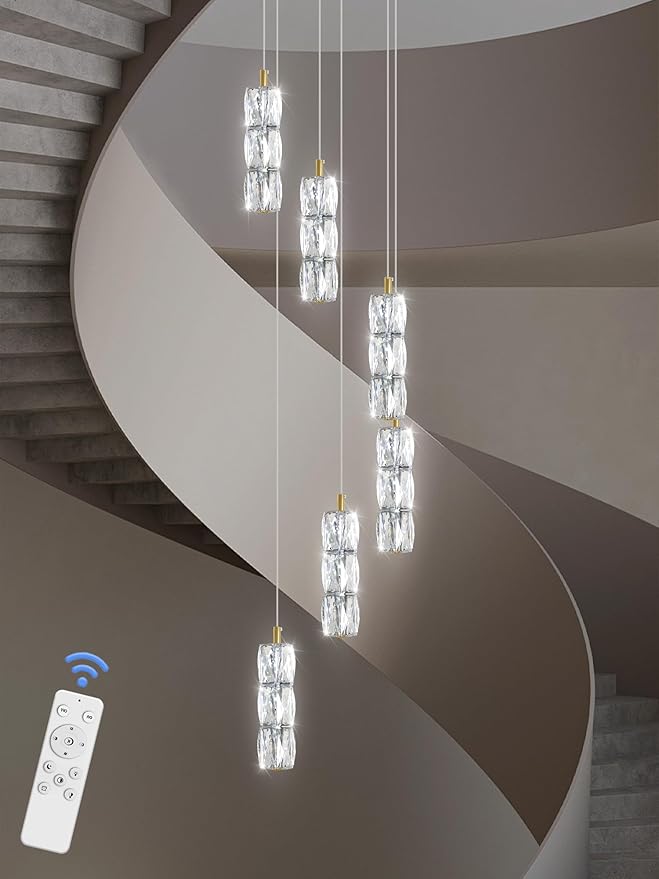 H78 Pendant Lights Kitchen Island 6-Lights Pendant Chandelier for Dining Room Hallway Stairwell,LED Dimmable 2700K-6000K (Gold Chandelier)