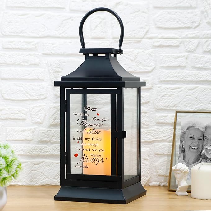 Memorial Lantern Bereavement Gifts in Memory of Loved One Memorial Gifts for Loss of Mother/Father/Loved One Remembrance Sympathy Gifts with Timer LED Candle and Tribute Stickers(with Postcard)