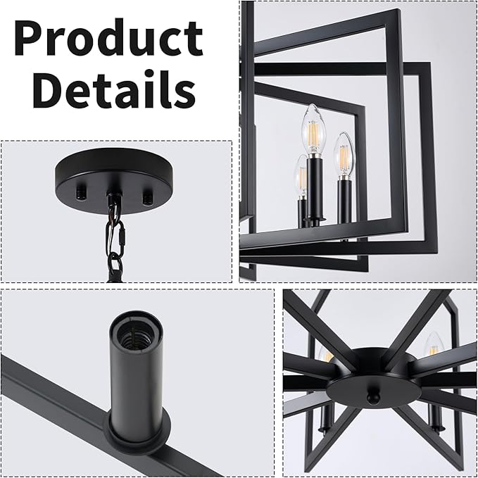 Black Chandelier for Dining Room, 10-Light Kitchen Chandelier Light Fixture Modern Metal Industrial Large Chandeliers for Farmhouse Entryway Living Room (E12 Bulbs Not Included)