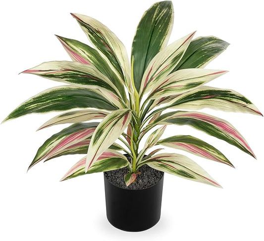 Artificial Plants Indoor with Pot, 18" Fake Potted Plants Medium Artificial Dracaena Plant in Black Pot Faux Tropical Plants for Bathroom Living Room Office Desk Shelf Decor