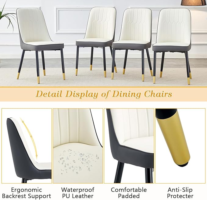 TesNus 79" Black Dining Table Set for 8 with Chairs,Large Faux Marble Kitchen Table and Chairs Set Rectangular 9 Piece Dining Room Set with Gold Metal Legs,Easy Assemble,Stable Base