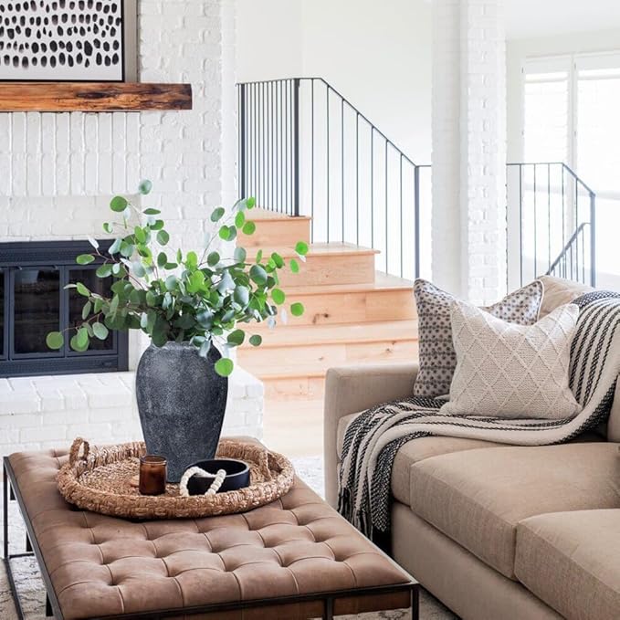 Handmade Flower Vase, 9.6" Tall Terracotta Vase, Vintage Ceramic vase, Rustic Antique Vase Décor, Wide Mouth, Matte Finish for Home Office Resto Café Décor