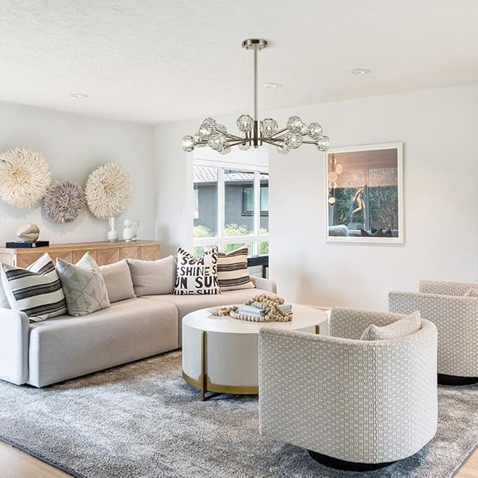 Sputnik Chandeliers 35.4", Modern Crystal Chandelier 18 Lights for Dining Room, Brushed Nickel Sputnik Ceiling Chandelier Light Fixture for Bedroom