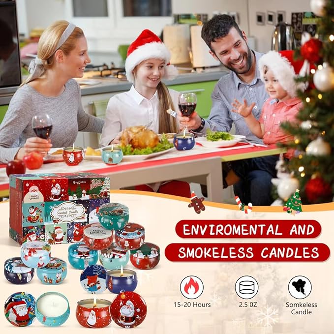 Christmas Scented Candles Gifts Set for Women, 12 Pack 2.5 Oz Candle Set, Natural Soy Wax, Aromatherapy Candles for Birthday, Christmas, Gifts for Her Women