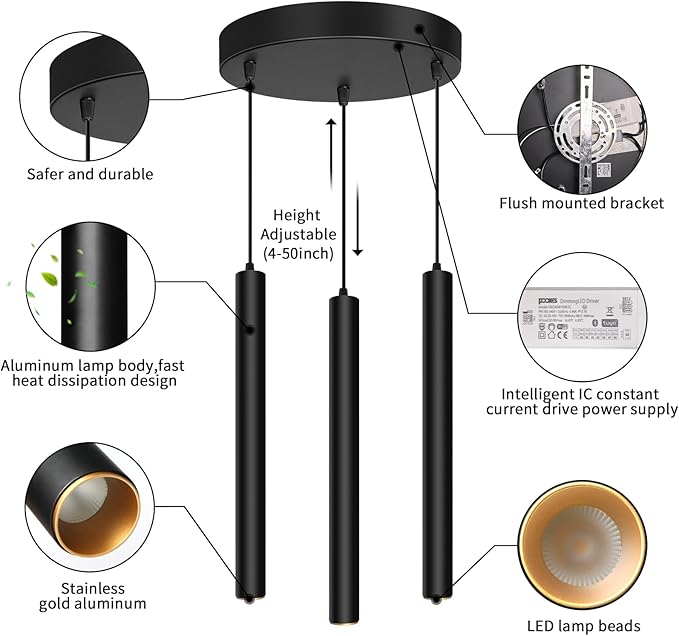 OKELI Modern Smart 3-Light Pendant Light Fixtures Round Pendant Lights Kitchen Island LED Minimalist Pendant Lighting Fixture for Kitchen,Dinning Room,Bedroom,Hallway,Bar