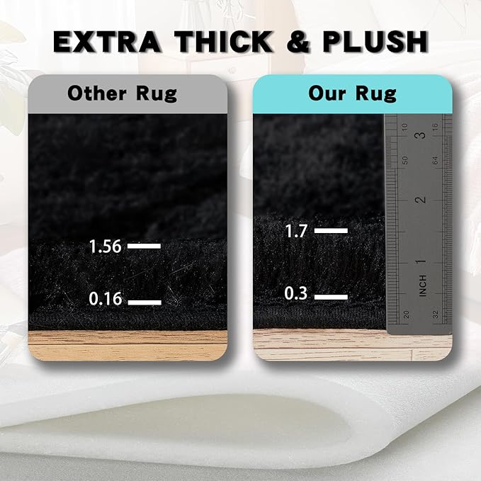 9x12 Area Rugs for Living Room, Black Fluffy Shaggy Rug Soft Carpets, Big Rugs for Bedroom Nursery Kids Room Dorm Home Decor Aesthetic