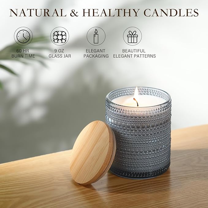 Mid Summer's Night Scented Candle with Lid, 60+ Hours Musk, Patchouli, Sage Jar Candle Aromatherapy Candle for Home, Soy Wax Cotton Fiber Wicks, Giftable