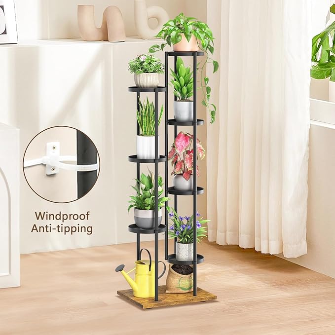 LASZOLA Black 7 Tier Plant Stand Indoor Heavy Duty Metal Planter Flower Holder Rack, Multi Modern Narrow Organizer, Floor Vertical Tower, Spiral Sturdy Decorate for House Bathroom Office Living Room