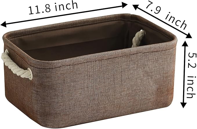 TheWarmHome Storage Basket for Organizing - 12x8x5 inch Small 6 Pack Collapsible Storage Bin for Shelves with Handles, Canves Storage Box for Cloth Closet Organizer Gift Toy (Brown)