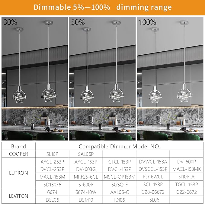 Pendant Ceiling Light Fixture for Kitchen Island, Modern Mini Integrated LED Hanging Light, Crystal Pendant Light in Chrome, Bedroom, Dining Room, Bar (1-Lights)