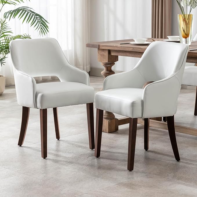 PU Leather Dining Chairs Set of 4 Upholstered Side Chairs Wood Accent Chair for Living Room/Dining Room/Bedroom/Restaurant, White