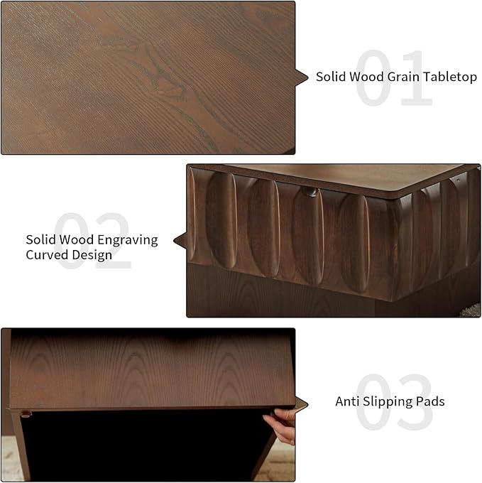 31" Lift Top Coffee Table for Living Room, Fluted Coffee Table with Hidden Storage Compartment, Mid Century Modern Solid Wood Veneer Square Center Table for Office Apartment Small Space, Walnut