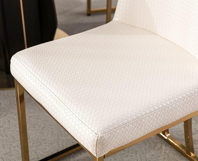 VESCASA Woven Faux Leather Upholstered Dining Chairs with Back, Mid Century Modern Chairs with Gold Metal Frame for Dining Room, Restaurant, Kitchen, Set of 6, Beige