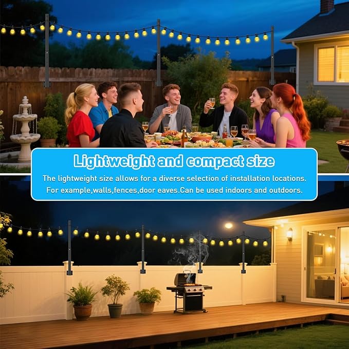 8 Pack String Light Poles,2.8Ft Metal Poles for Outdoor String Lights,Outdoor Light Poles with Post,Poles/Stand for Outside,Patio,Deck,Backyard,Garden Wedding,Party