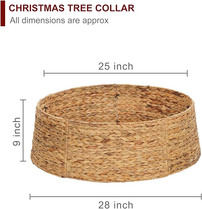 Christmas Tree Collar, 28’’ D Handmade Natural Water Hyacinth Christmas Stand Tree Collar Basket Base Cover for Holiday Decoration