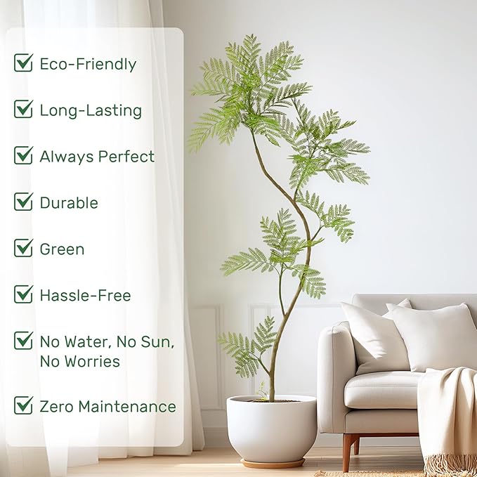 6.6FT Artificial Tree Fake Jacaranda Tree,Faux Tall Tree Lifelike Green Leaves Large Plants Indoor Fake Trees for Home Decor