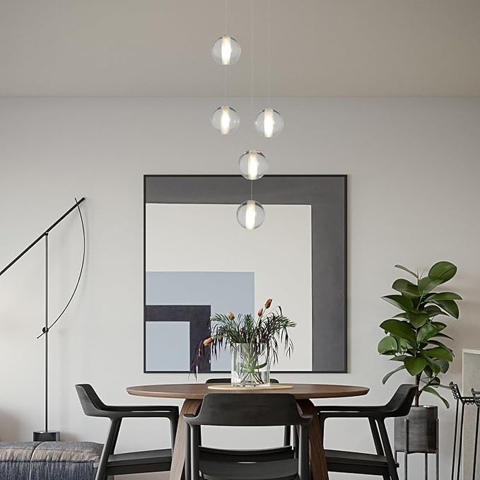 Modern Black 5 Lights Crystal LED Chandelier Raindrop High Ceiling Cluster Pendant Light Crystal Ball Hanging Lighting for Living Room Staircase Entryway Foyer Dining Room, H118" including Bulbs