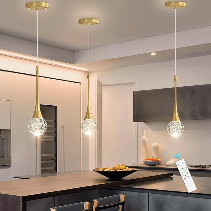 Modern Pendant Lights for Kitchen Island LED Dimmable Crystal Glam Ceiling Pendant Lighting for Dining Room Hallway Bedroom Corner Lamp Antique Gold