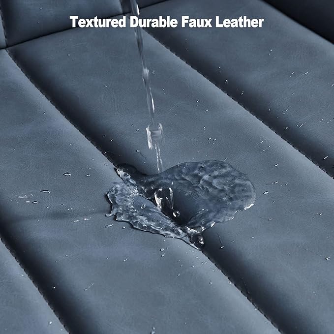 TUKAILAi Faux Leather Dining Chairs Set of 6, Modern Linear Design Kitchen Chairs with Upholstered Seat and Metal Legs, Comfortable Side Chairs for Dining Room Restaurant Commercial (Blue)