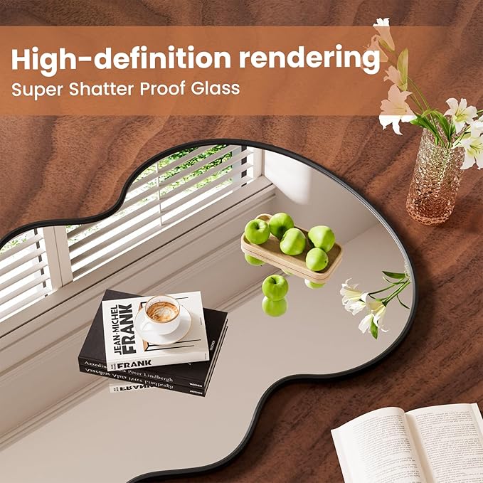 WTTY 71x28 Wavy Full Length Mirror with Stand for Bedroom, Living Room, Cloakroom, Shatterproof, Aluminum Frame