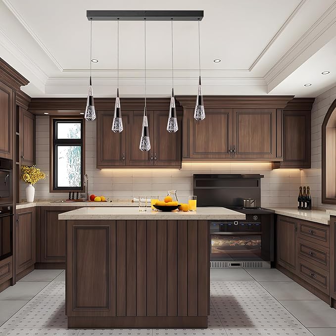 Pendant Light Fixtures,5-Light Black Pendant Lights Kitchen Island Dimmable,Modern Chandeliers for Dining Room Kitchen Island Bedroom Hallway Entryway.