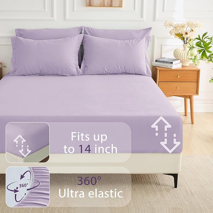 MUXHOMO 5 Pieces Twin Comforter Set, Soft Bed in a Bag Twin Size, All Season Bedding Set with Comforter, Flat Sheet, Fitted Sheet, Pillowcases & Shams, Lavender