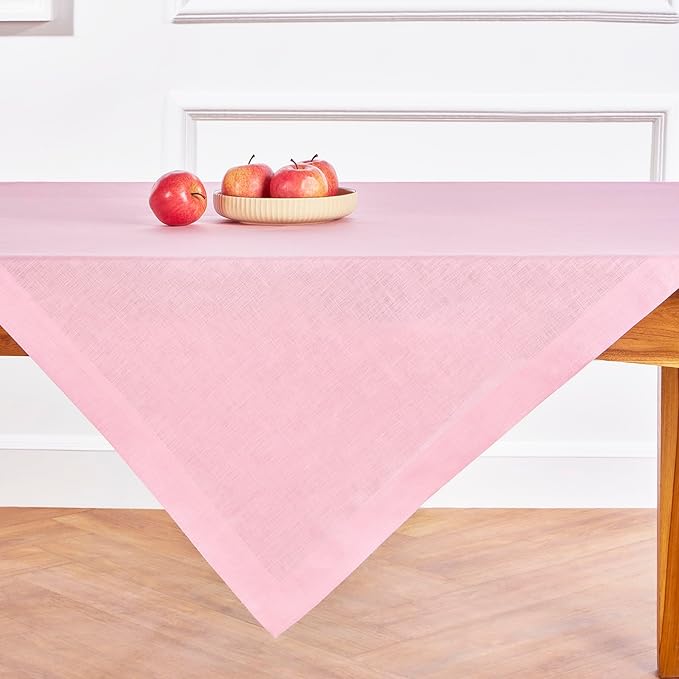 Solino Home Linen Square Tablecloth 52 x 52 Inch - 100% Pure Linen Pink Lemonade Table Throw - Fete, Machine Washable Table Cloth for Halloween